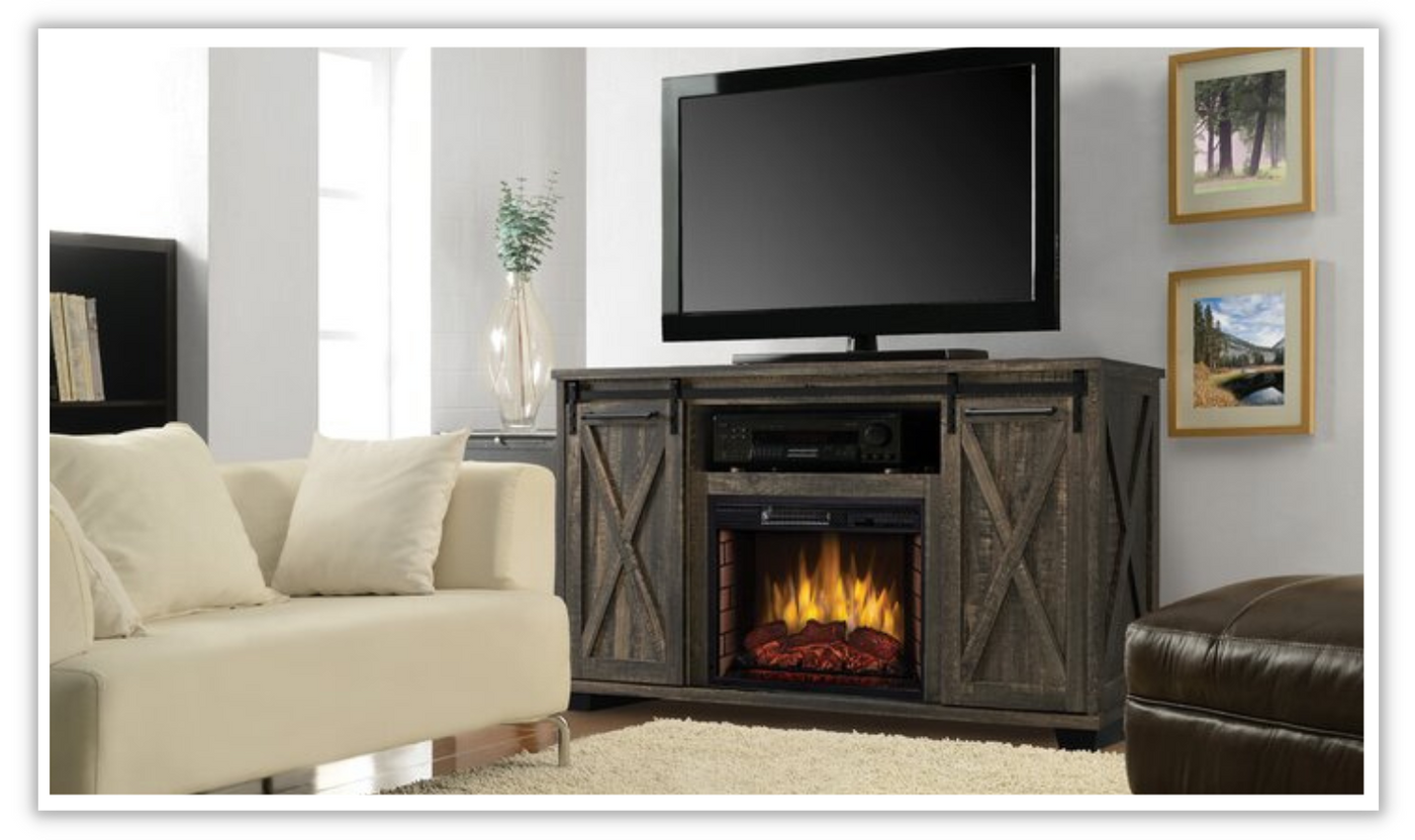 Ryan 58" TV Stand with Infrared Fireplace in Rustic Brown Finish-Tv Stands-Leahyco