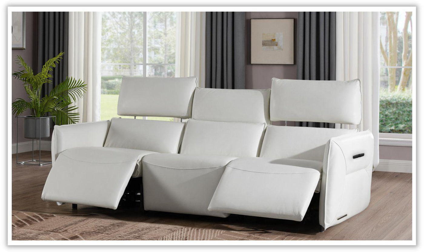 Verona 3-Seater White Leather Power Motion Sofa