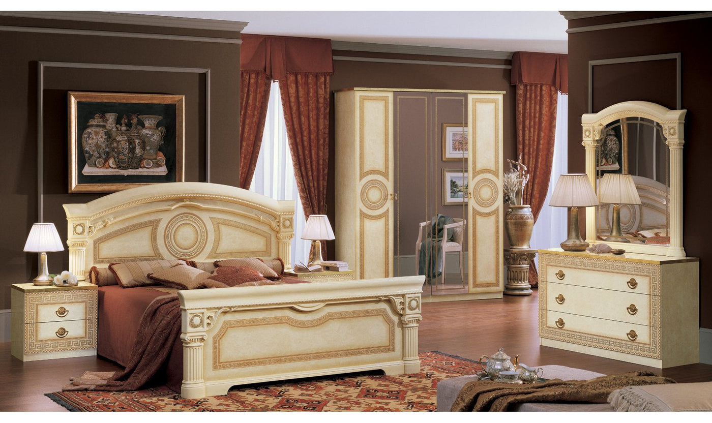 Aida Bed Ivory W/Gold Trim-Beds-Leahyco