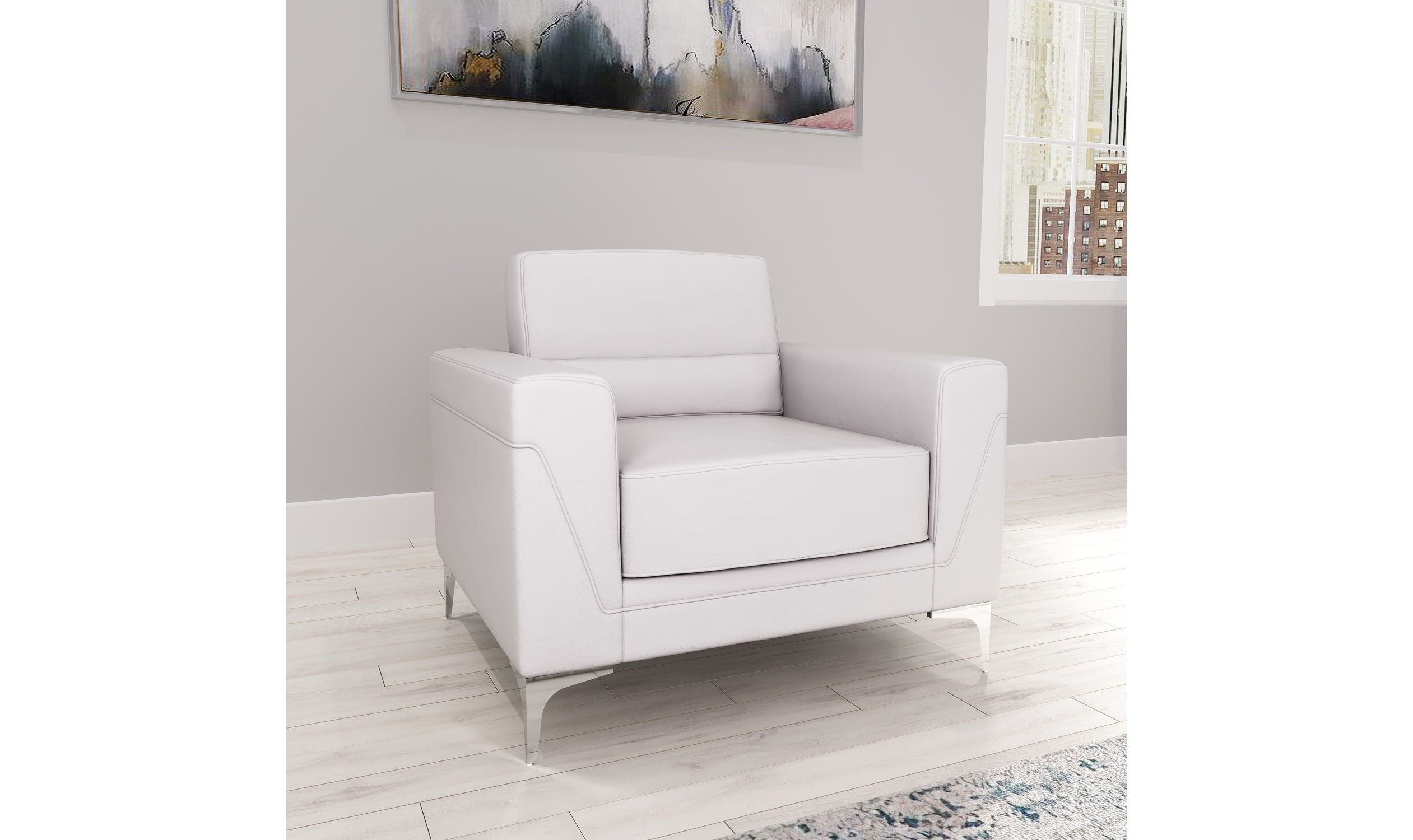 Gabi Light Gray PVC Arm Chair with Track Arms