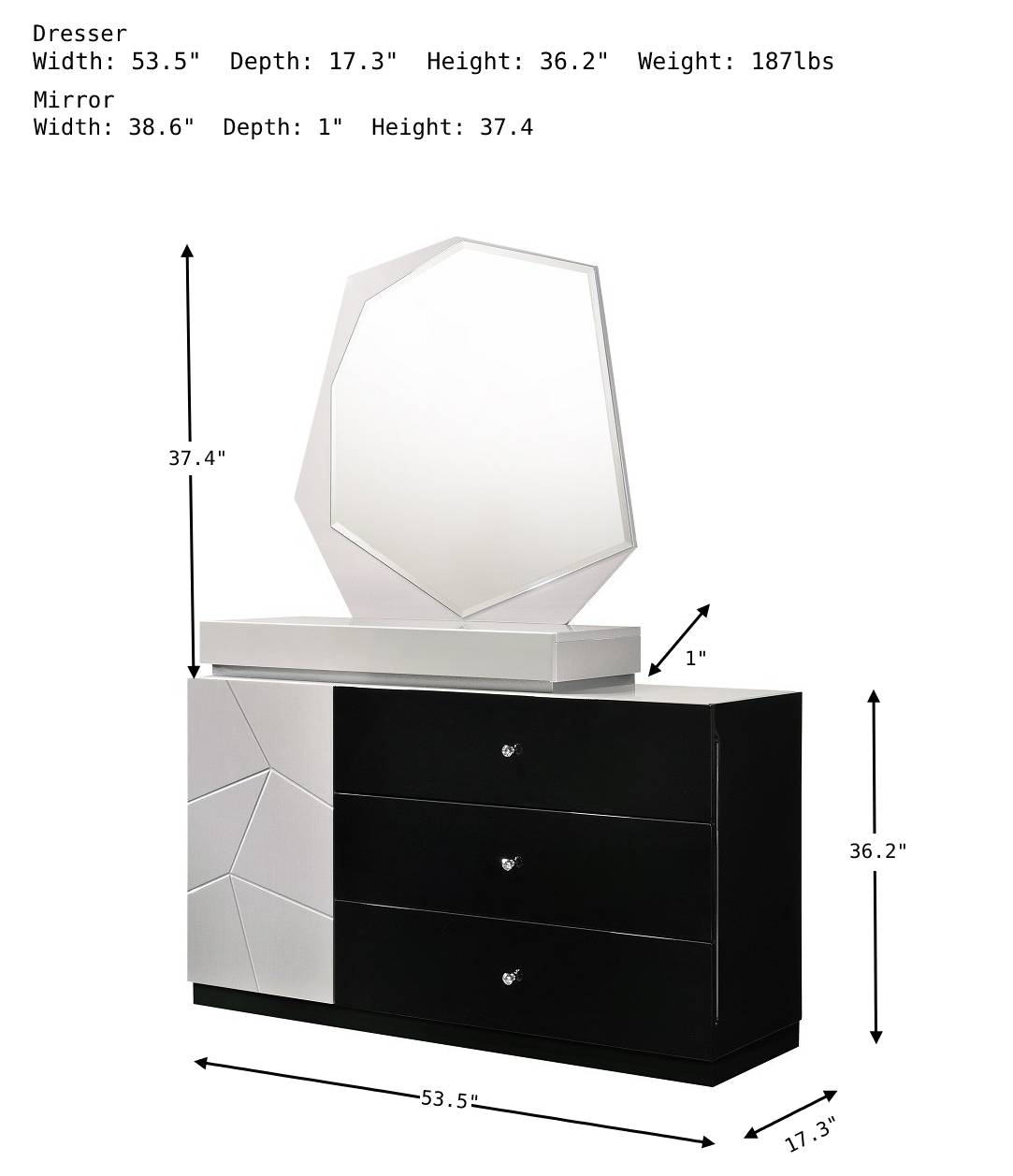 Turin Dresser with Mirror-Dressers-Leahyco