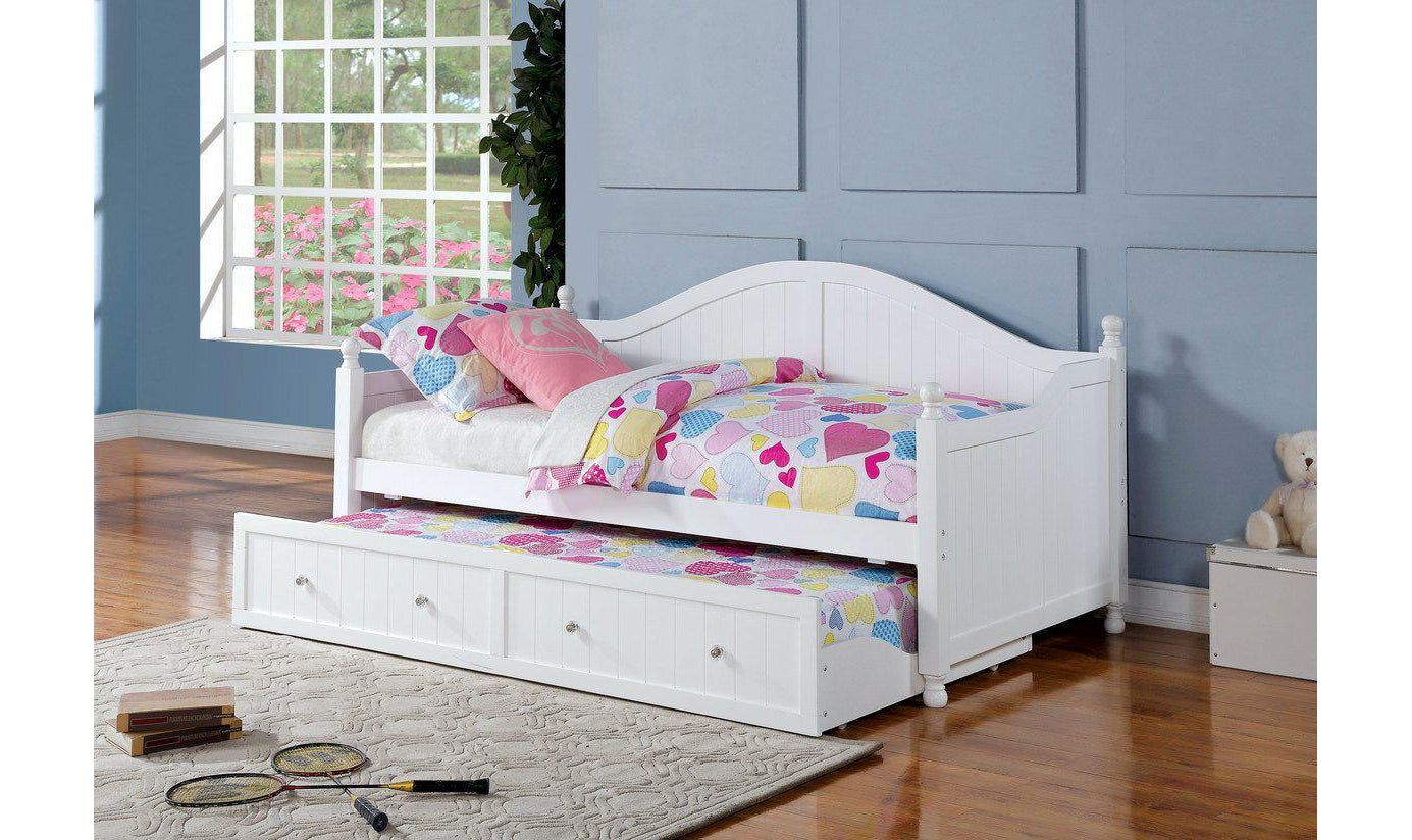 TWIN DAYBED WITH TRUNDLE (WHITE)-Daybeds-Leahyco